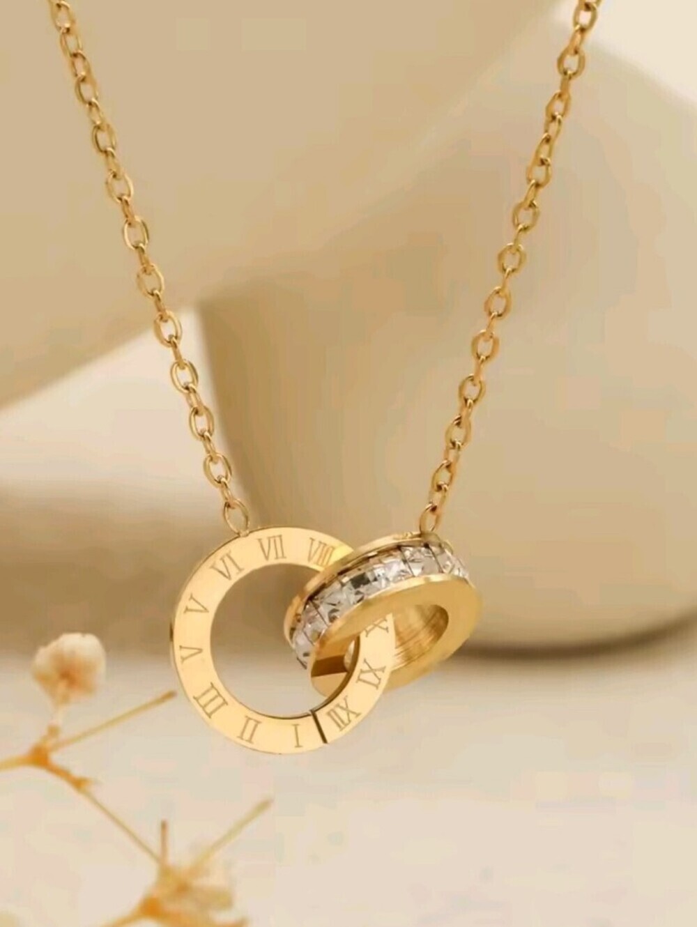 Luxury Inspired Roman Numeral Necklace 18K Gold Plated Crystal Pendant